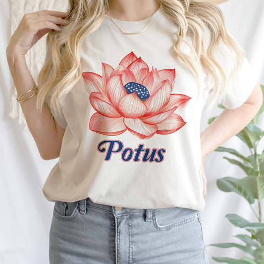 Teesdily | Lotus For Potus Shirt, Lotus Flower Sweatshirt Hoodie Mug, Comma La T-shirt, Patriot Ka-mala Tee, US Flag Women's Rights, Woman Gift