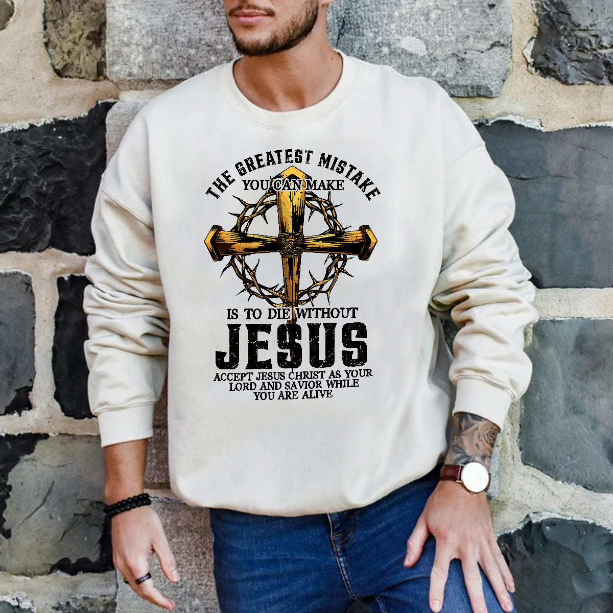 Teesdily | Jesus Cross Crown Light Shirt, The Greatest Mistake You Can Make Is To Die Without Jesus Unisex Tee Hoodie Sweatshirt Mug, Jesus Lovers Gifts