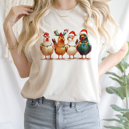 Teesdily | Christmas Chicken Light Shirt, Santa Chicken T-shirt, Farm Animal Sweatshirt, Christmas Farm Hoodie Mug, Chicken Lover Gift