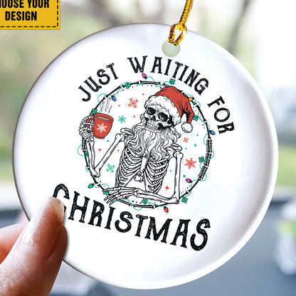 Teesdily | Santa Skeleton Christmas Light Ceramic Ornament, Merry Christmas Everything Is Fine Christmas Ornament, Xmas Gift