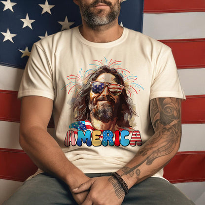 Teesdily | Cool Jesus American Flag T-shirt, Christina God American Sweatshirt, Happy Independence Day Gift, Christian Mug Cup, Father's Day Shirt