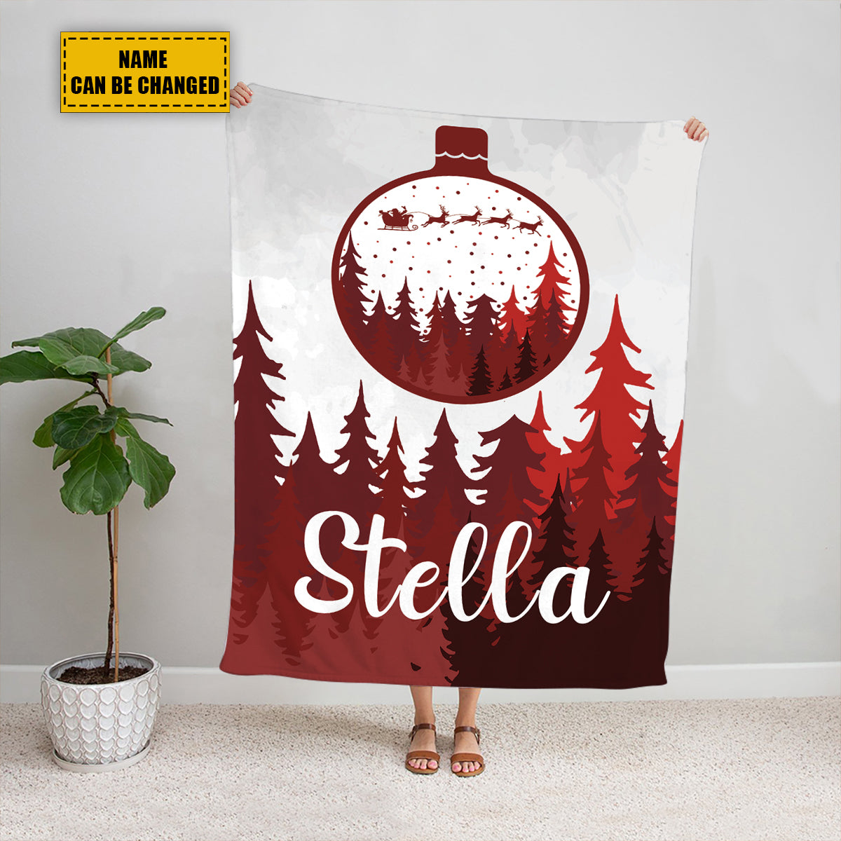 Teesdily | Christmas Tree Forest Personalized Fleece Blanket, Customized Winter Christmas Blanket, Santa Sofa Bed Throw, Christmas Home Decoration