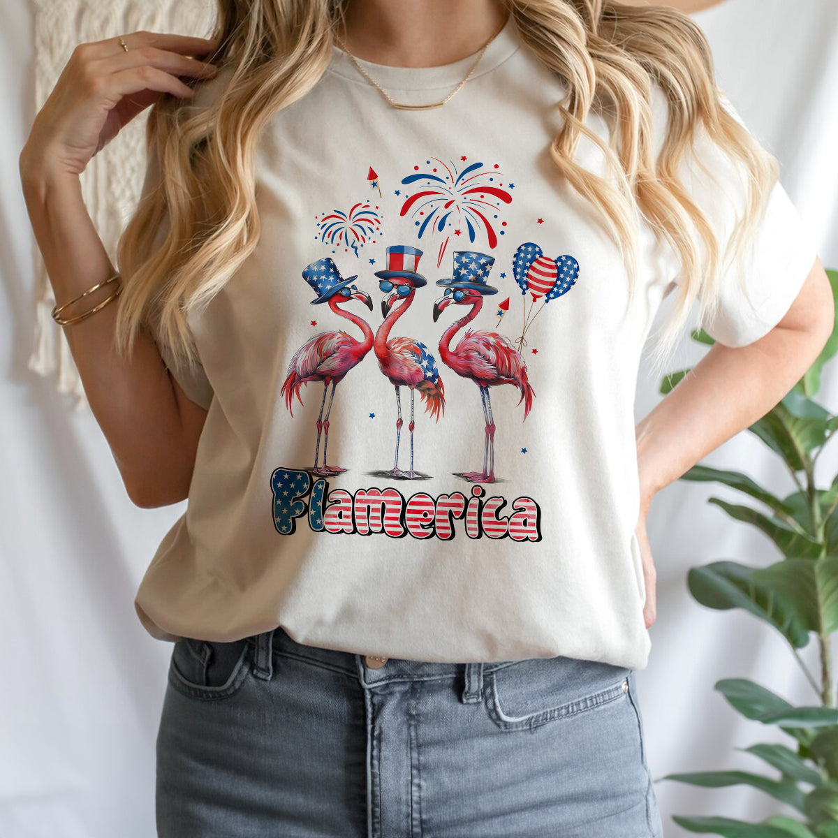 Teesdily | Flamingo American Flag Shirt, Flamerica 4th Of July Shirt, Flamingo Patriotic Tee, Flamerica Sweatshirt Hoodie Mug, Independence Day Gifts