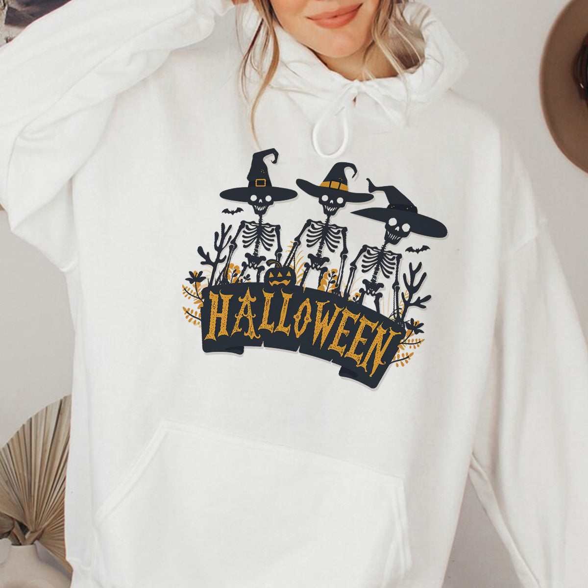 Teesdily | Skeleton Shirt, Happy Halloween Sweatshirt Hoodie Mug, Funny Skeleton Pumpkin T-shirt, Skull Bat Spooky Season Shirt, Halloween Gift