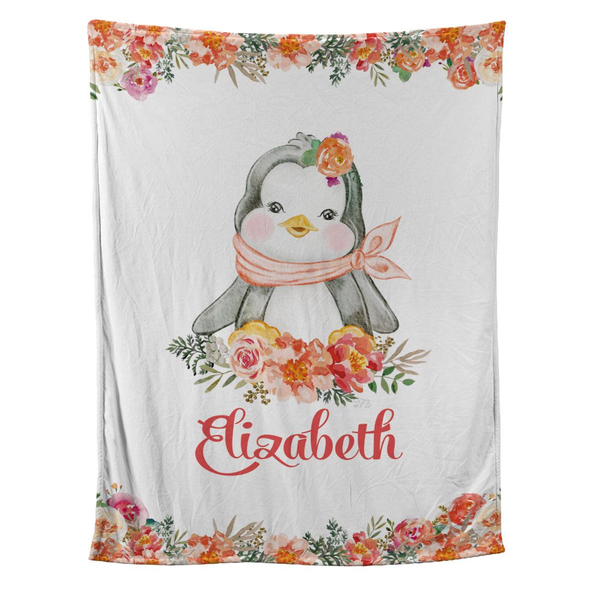 Teesdily | Customized Cute Penguin Floral Baby Blankets Chibi Animals Fleece Throw Blanket Baby Girl Kids Adult Bedding For Gifts Travel Christmas