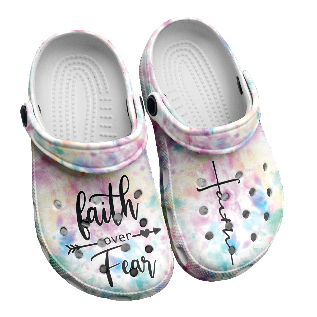 Teesdily | Faith Over Fear Multicolor Customized Clogs Shoes, Gift For Jesus Lovers, God Faith Believers, Christian Gifts, Kid & Adult Unisex Clogs Shoes Eva