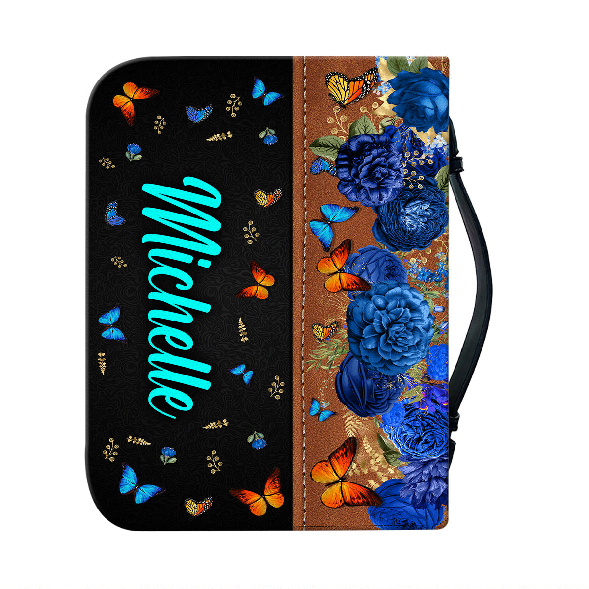 Teesdily | Custom Name Butterfly Flower Bible Carrier, I Can Do All Things Through Christ, Religious Bible Purse, Christian Bible Gifts Bible Cover