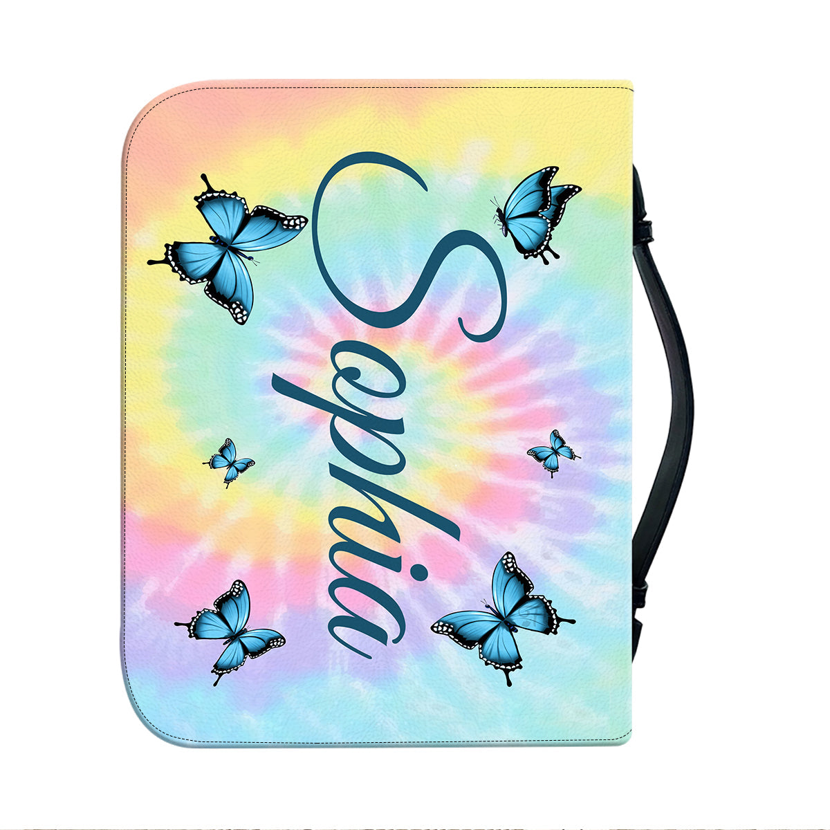 Teesdily | Personalized Butterfly Tie Dye Bible Study, His Mercies Are New Each Morning, Hippie Bible Holder, God Believer Bible Cover With Handle