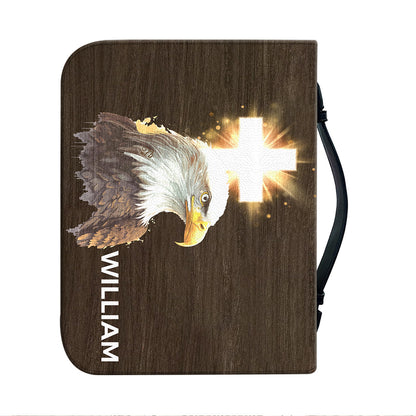 Teesdily | Eagle Christian Cross Customized Bible Cover, Isaiah 40 31 Verse Bible Study, Religious Bible Holder, God Faith Bible Cover With Handle