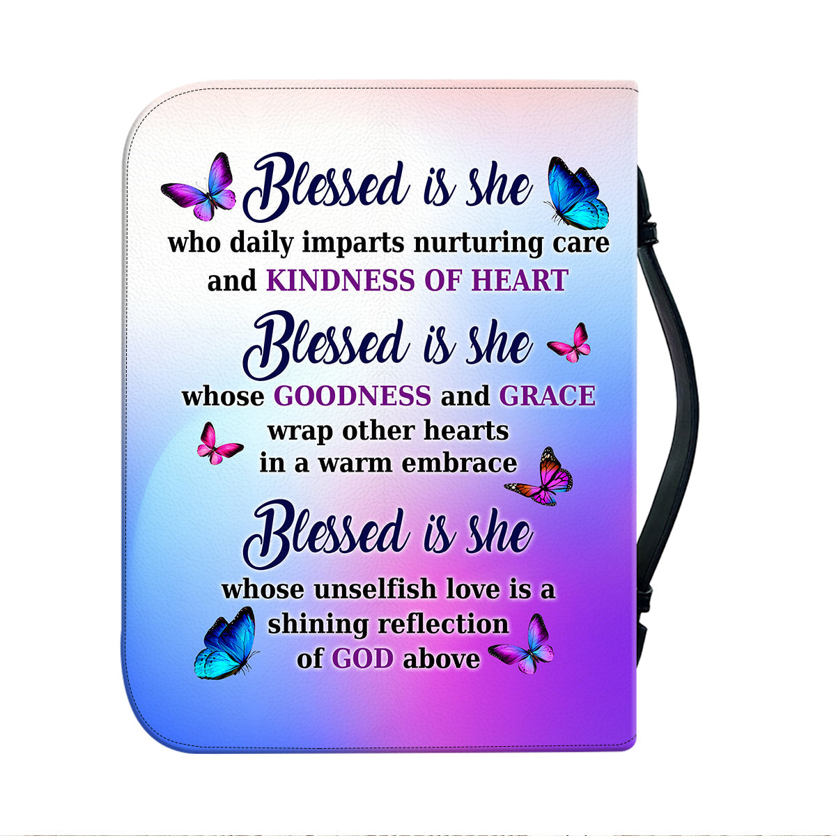 Teesdily | Customized Jesus Blessed Is She Bible Case, God Faith Bible Study, Butterfly Bible Carrier, Christian Jesus Lover Bible Cover With Handle