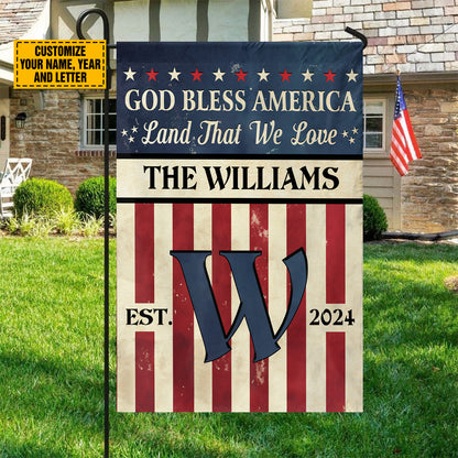 Teesdily | Customized American Flag Jesus House Flag, God Bless America Land That We Love Garden Flag, Patriotic American Flag