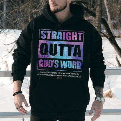 Teesdily | Straight Outta God's Word Hologram Casual Shirt Jesus Christian Lord Vintage Sweatshirt Hoodie Mug God Bible Verse Tee Religious Gift Ideas