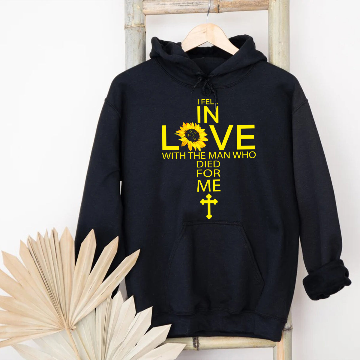 Teesdily | Jesus Christian Cross Sunflower Tshirt, I Fell In Love With The Man Who Died For Me Sweatshirt Hoodie Mug, Gift For Women In Faith