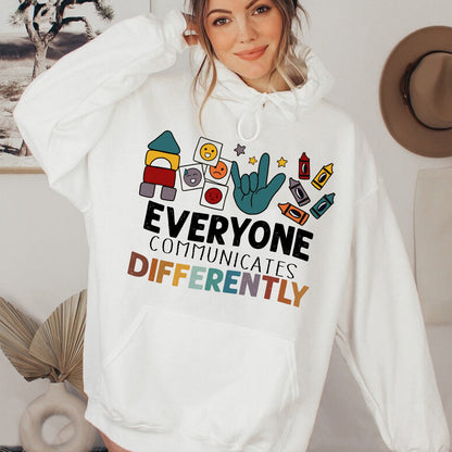 Teesdily | Autism Mom Shirt, Everyone Communicates Differently Tee, Autistic Gift, Autism Mom Mothers Day Clothing Tshirt Hoodie Sweatshirt Mug