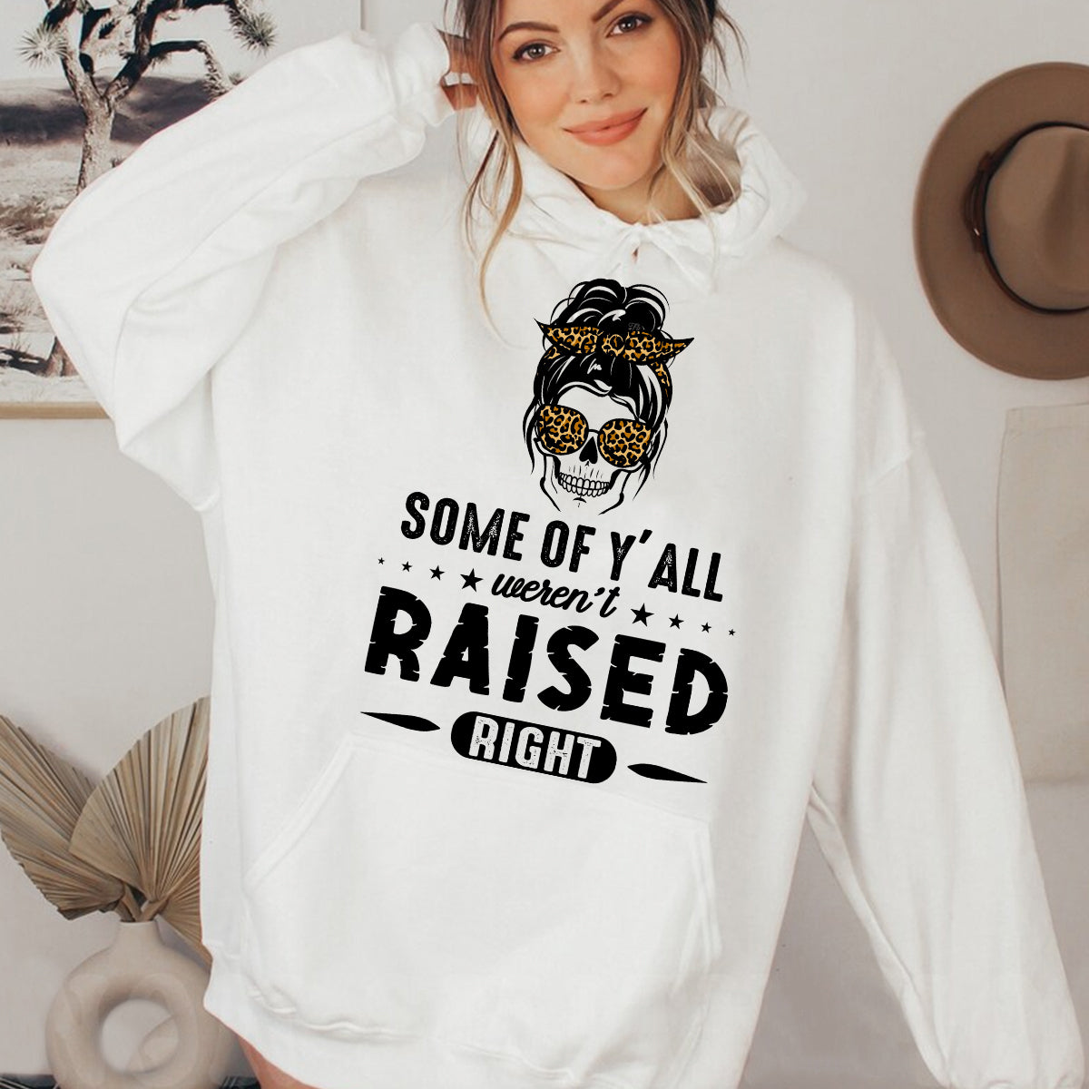 Teesdily | Skull Mom Leopard Shirt, Some Of Y'All Weren'T Raised Right Top, Funny Mothers Day Gift From Kids, Cool Mom Gifts Unisex Tshirt Hoodie Sweatshirt Size S-5Xl / Mug 11-15Oz