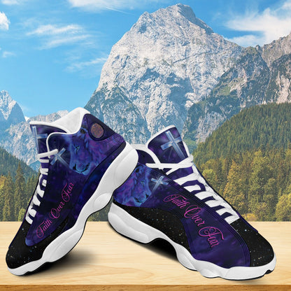 Teesdily | Jesus Lion Cross Basketball Shoes, Let Us Love One Another For Love Comes From God Running Shoes, Faith Religious Gift