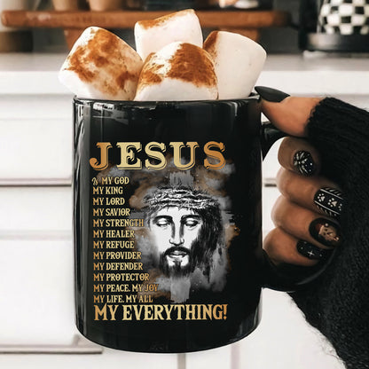 Teesdily | Jesus Portrait Graphic Shirt, Jesus My God My King My Everything Sweatshirt Hoodie Mug, Jesus Christian Short Sleeve Shirts, Religious Gift