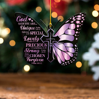 Teesdily | Jesus Butterfly Acrylic Ornament, God Says You Are Rear View Mirror Hanging, Jesus Butterfly Rear View Mirror Charm, Faith Believer Gifts