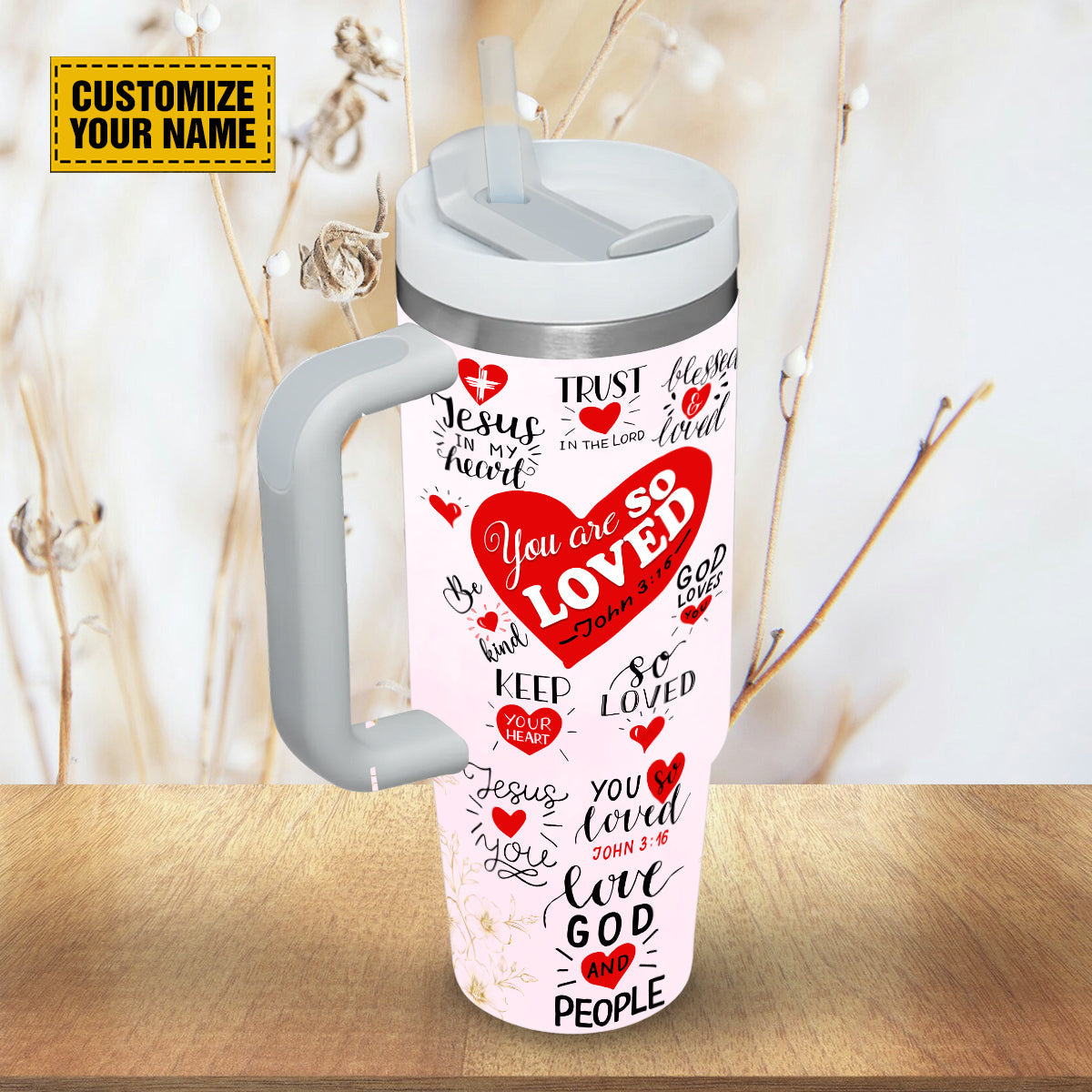 Teesdily | Customized God Affirmation 40oz Tumbler With Handle, Trust In The Lord You Are So Loved Insulated Cup, God Inspiration Custom Tumbler