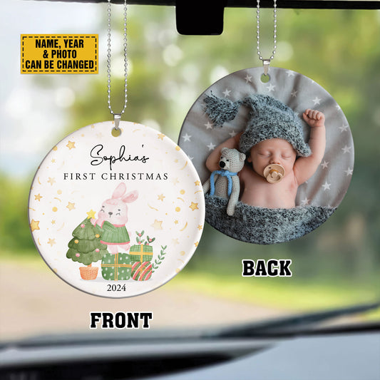 Teesdily | Personalized Baby's First Christmas Ornament 2024, 1st Christmas Custom Car Hanging Ornament, Christmas Keepsake, Baby Christmas Tree Decor