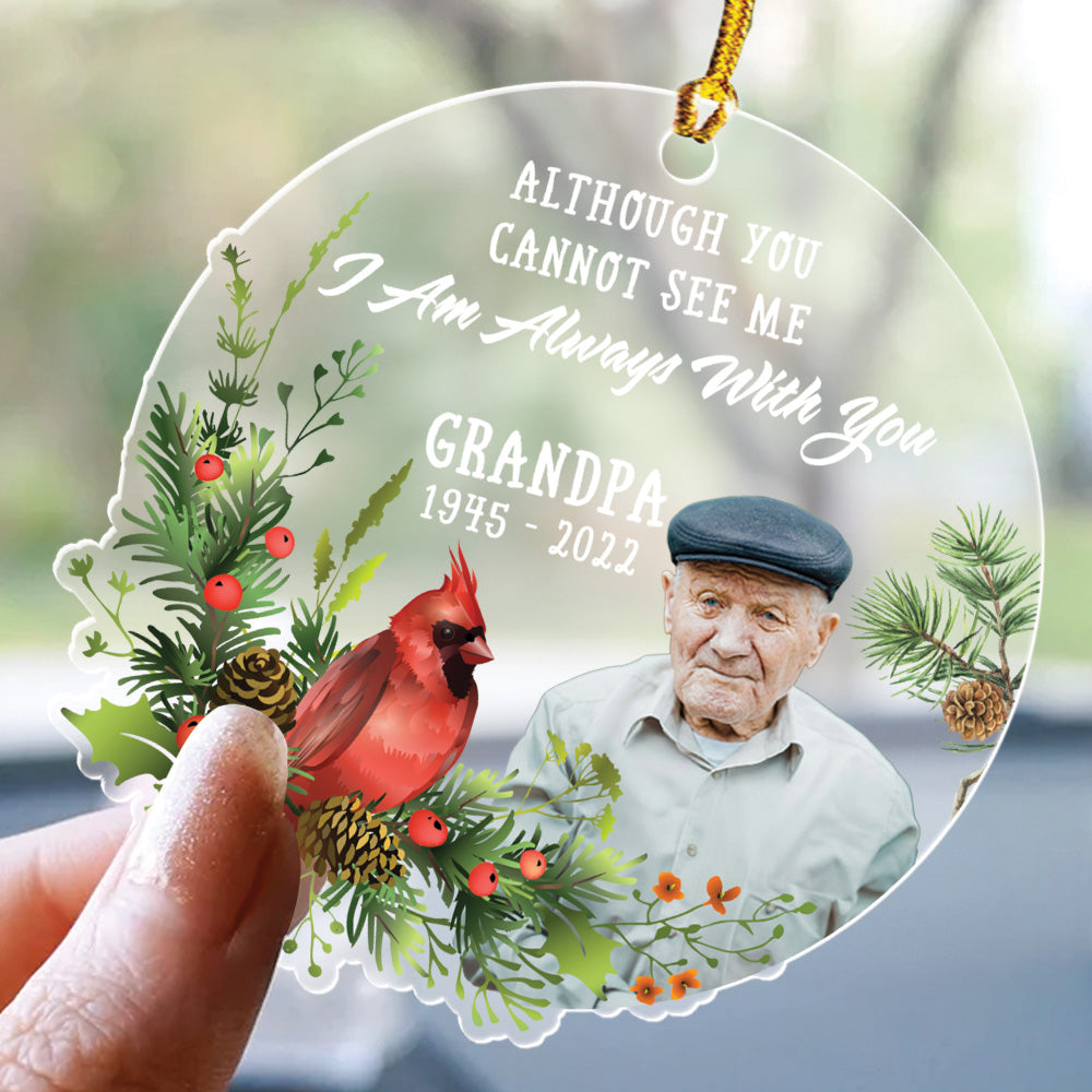 Teesdily | Personalized Memorial Ornament, Cardinal Pine Wreath Christmas Ornament, I Am Always With You Acrylic Ornament, Bereavement Xmas Keepsake