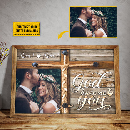 Teesdily | Christian Couple Personalized Photo Poster Canvas God Gave Me You Wall Art Canvas Wood Print Valentine Wedding Anniversary Romantic Gifts