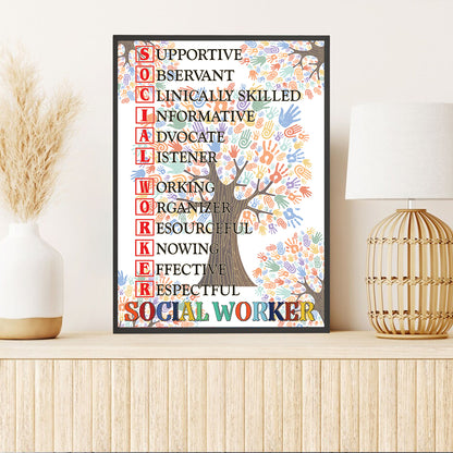 Teesdily | Social Worker Tree Hands Vertical Poster Social Assistant Wall Art Canvas Social Worker Office Decor Social Worker Appreciation Gifts