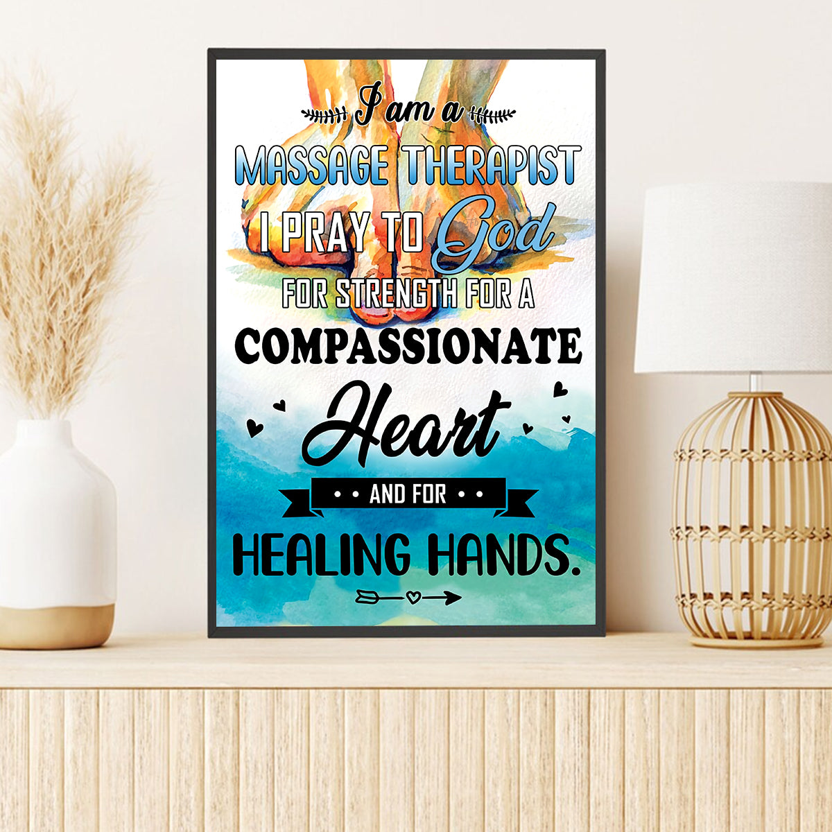 Teesdily | Massage Therapy Healing Hands Vertical Poster, Wellness Massage Pray To God Canvas Wall Art, Massage Studio Decor, Massage Therapist Gifts