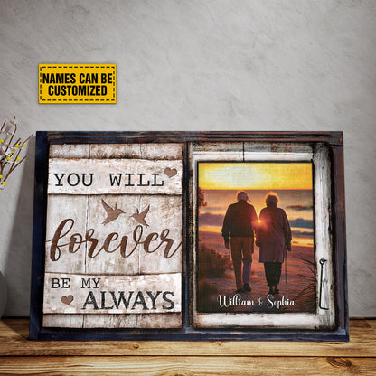 Teesdily | Couple Custom Photo Poster Canvas You Will Forever Be My Always Valentines Day Decor Couple Vintage Home Wall Decor Gift For Lover