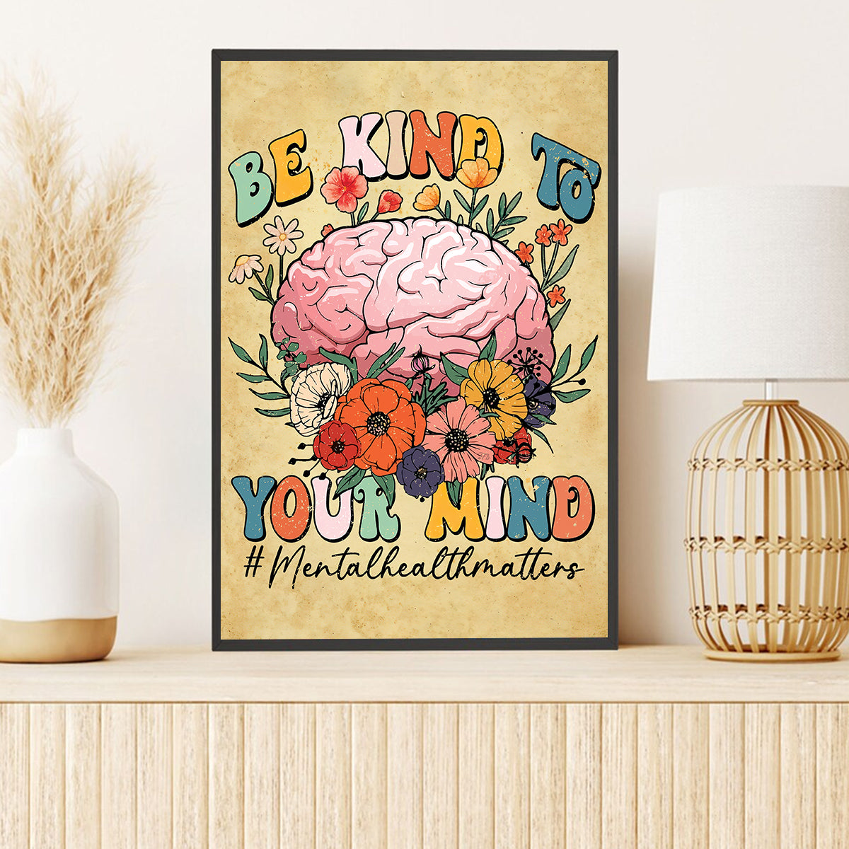 Teesdily | Be Kind To Your Mind Poster Mental Health Matters Canvas Wall Art Self Love Art Mental Health Wall Decor Postive Home Office Decoration