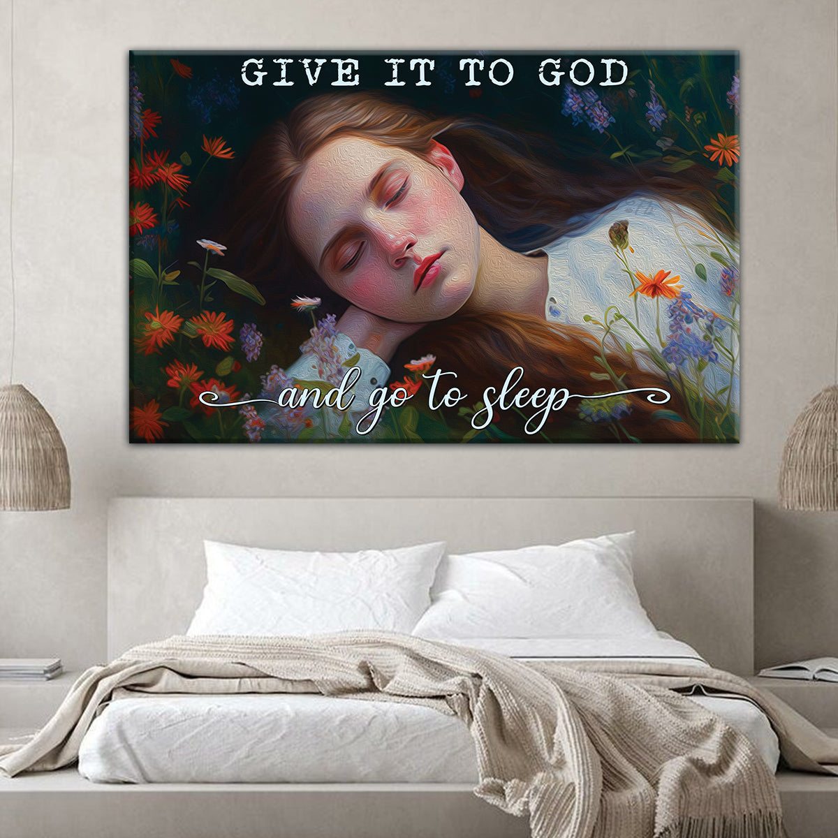 Teesdily | Beautiful Girl Paint Poster Print Give It To God And Go To Sleep Canvas Wall Art Christian Daughter Gift Room Decor Ideas For Girls