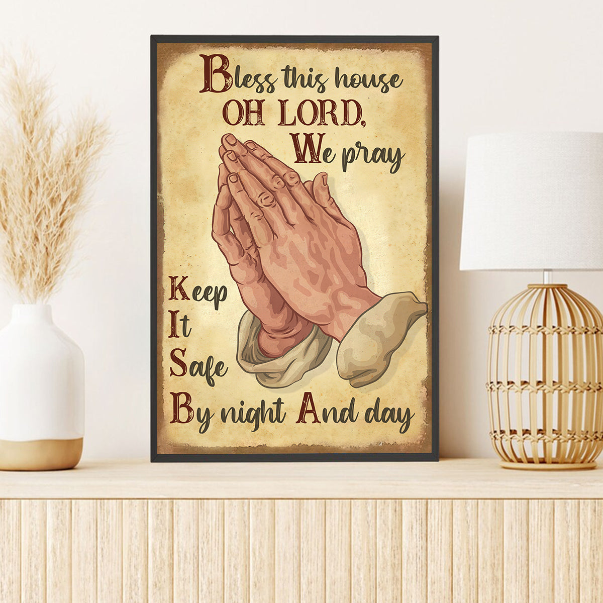 Teesdily | Christian Lord Hand Pray Vertical Poster Canvas Keep It Safe By Night And Day Canvas Poster Christian Home Decor Vintage Prayer Gifts