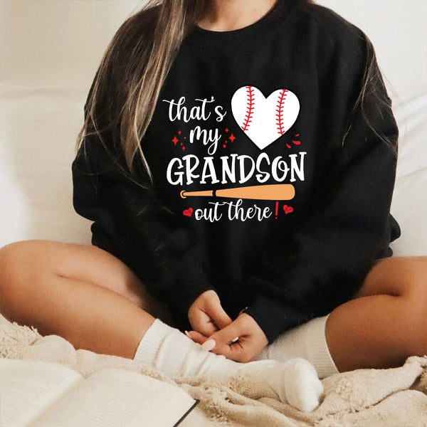 Teesdily | Baseball Grandma Shirt, That's My Grandson Out There Tops, Mothers Day Gift, Sporty Nana Streetwear Clothing Tshirt Hoodie Sweatshirt Mug