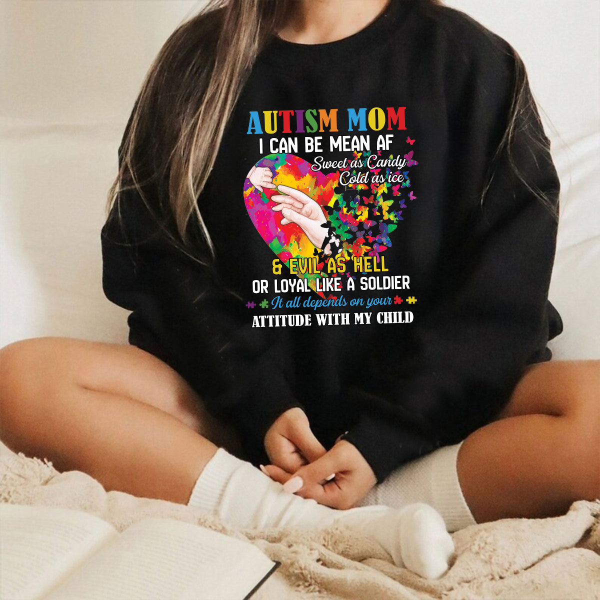 Teesdily | Autism Awareness Shirt, Autism Mom Hoodie Sweatshirt Mug, It All Depends On Your Attitude With My Child, Autism Mom Pride, Autistic Gifts