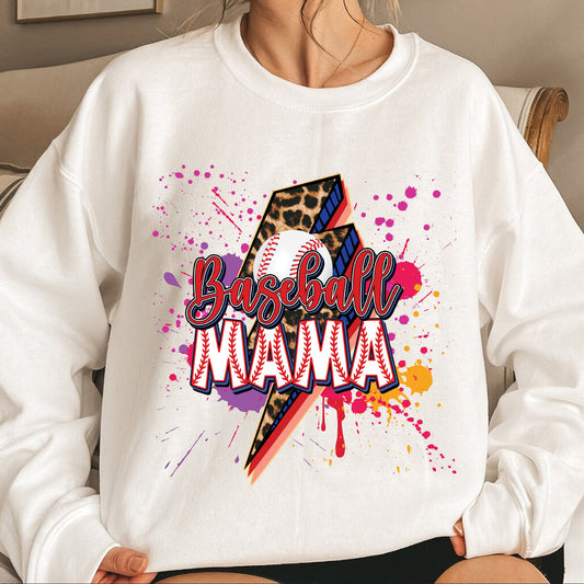 Teesdily | Baseball Mama Lightning Shirt, Mother's Day Softball Mom Shirt, Leopard Mama Tops, Sport Mom Gifts Unisex Tshirt Hoodie Sweatshirt Mug