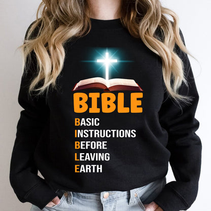 Teesdily | God Bible Book Shirts Casual Bible Basic Instructions Before Leaving Earth Crewneck Sweatshirt Hoodie Mug Christian God Prayer Gifts