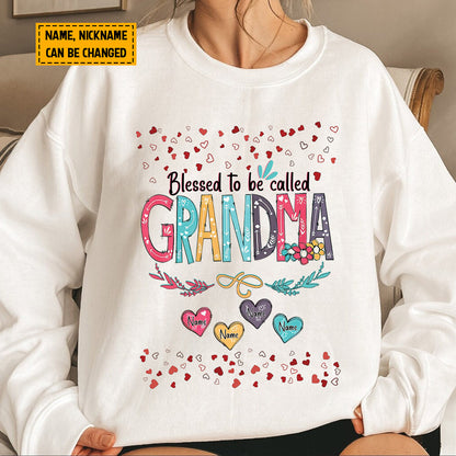 Teesdily | Grandma Personalized Kids Name Shirt, Blessed To Be Called Grandma Hoodie Sweatshirt Mug, Grandmom Mothers Day Custom Gifts