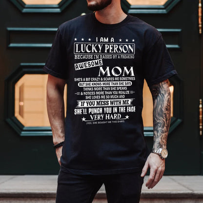 Teesdily | Mothers Day Shirt, I'm Raised By A Freaking Awesome Mom Tee, Gift From Son Daughter Unisex Tshirt Hoodie Sweatshirt Size S-5XL / Mug 11-15Oz