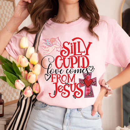 Teesdily | Christian Valentine Day Womens Tops, Silly Cupid Love Comes From Jesus Sweatshirt Hoodie Mug, Valentine Gift For Christian Girlfriend