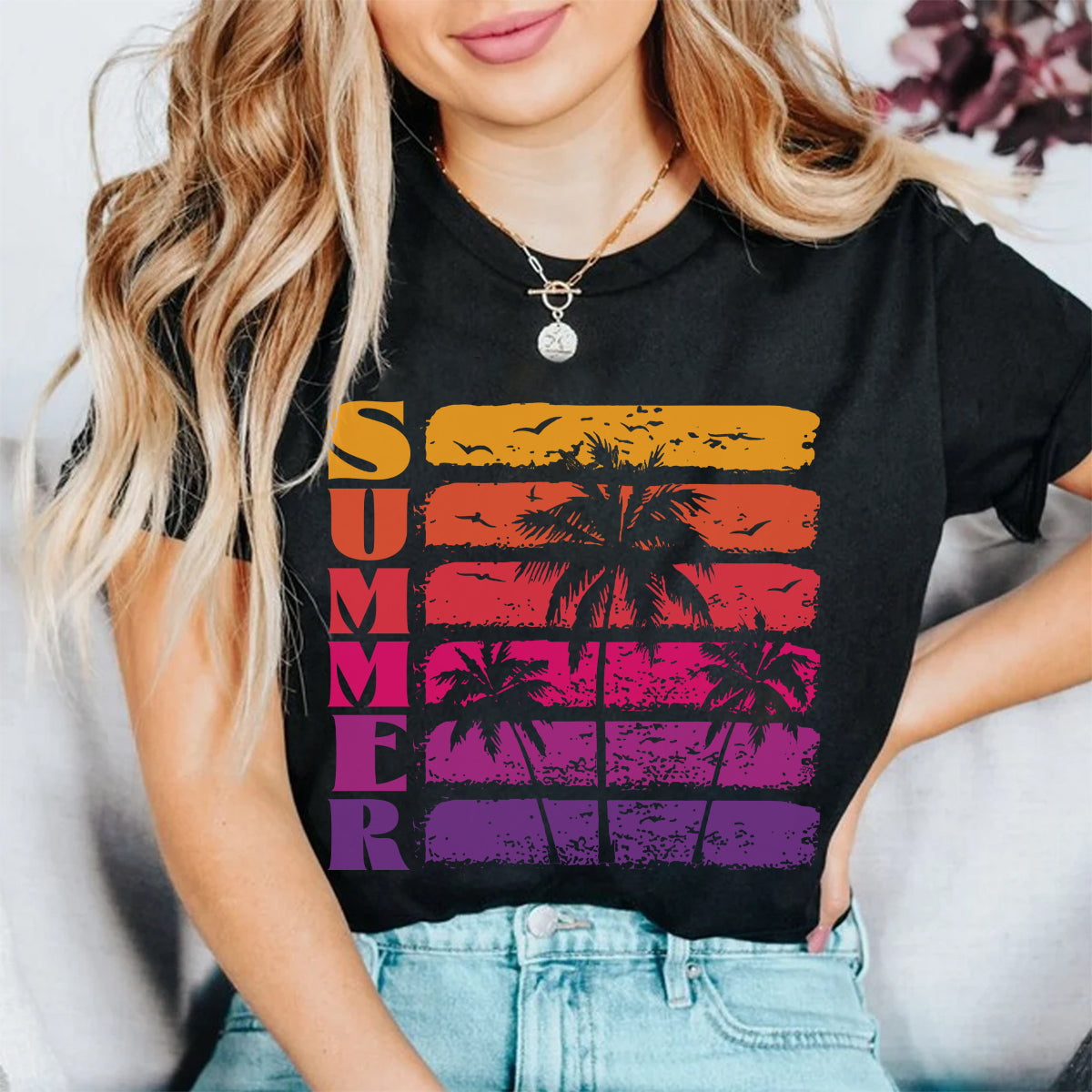 Teesdily | Summer Beach Coconut Tree Palm Tree Graphic Tshirt Summer Vibes Vintage Retro Sweatshirt Hoodie Mug Summer Vibe Summer Vacation Clothing