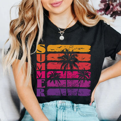 Teesdily | Summer Beach Coconut Tree Palm Tree Graphic Tshirt Summer Vibes Vintage Retro Sweatshirt Hoodie Mug Summer Vibe Summer Vacation Clothing