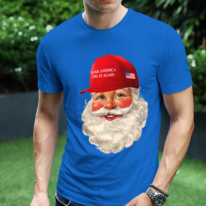 Teesdily | Santa Make Christmas Great Again Shirt, Funny Santa Christmas Sweatshirt, American Flag Santa Hoodie Mug, Xmas Gift