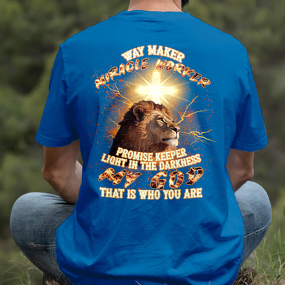 Teesdily | Way Maker Miracle Worker Promises Keeper Shirt, Jesus Cross Lion Sweatshirt, My God Hoodie Mug, Faith Religious Gift