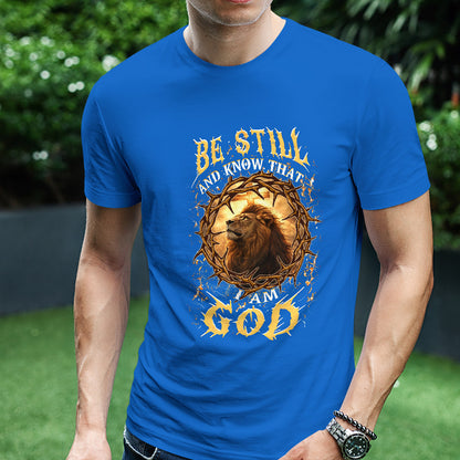 Teesdily | Be Still And Know That I Am God Shirt, Jesus Lion Of Judah Sweatshirt, Christ Cross Hoodie Mug, Faith Religious Gift