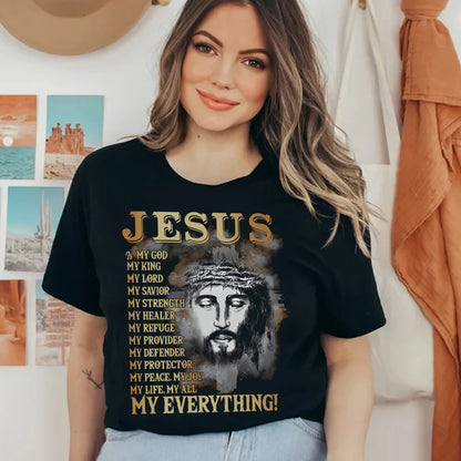 Teesdily | Jesus Portrait Graphic Shirt, Jesus My God My King My Everything Sweatshirt Hoodie Mug, Jesus Christian Short Sleeve Shirts, Religious Gift