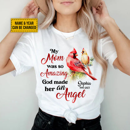 Teesdily | Cardinal Christmas Memorial Personalized Shirt God Made My Mom An Angel Sweatshirt Hoodie Mug Mom Mama In Heaven Remembrance Gifts