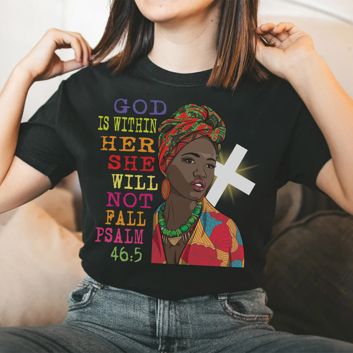 Teesdily | Christian Native African Women Casual Shirt God Is Within Her Bible Verse Sweatshirt Hoodie Mug Black Pride Month Clothing Black Girl Gifts