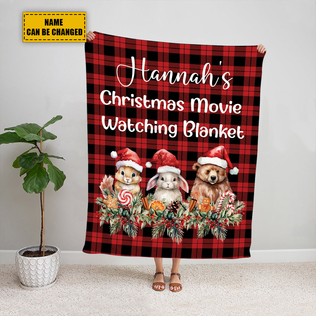 Teesdily | Christmas Woodland Personalized Cute Blanket, Christmas Movie Fleece Blanket, Xmas Plaid Sherpa Blanket, Christmas Custom Gift For Kids