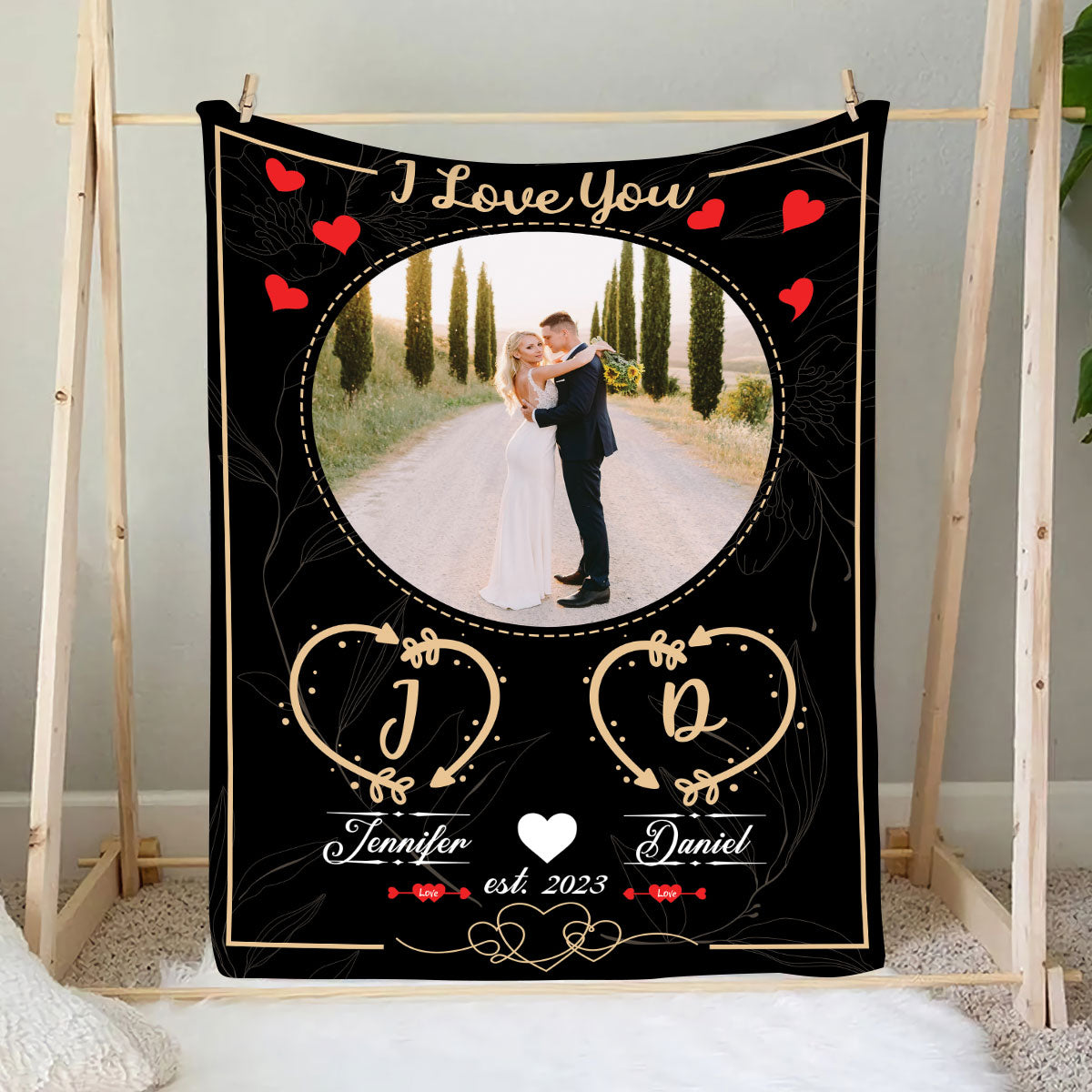 Teesdily | Couple Picture Blanket Personalized Photo I Love You Sherpa Blanket Monogram Customize Blanket Anniversary Gift For Couple Wedding