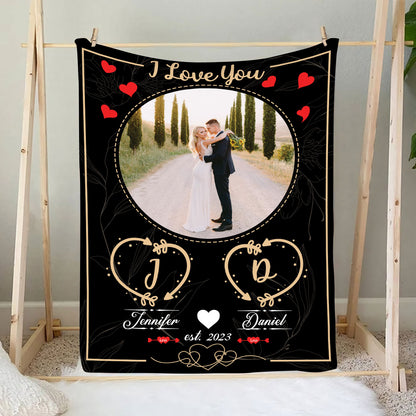 Teesdily | Couple Picture Blanket Personalized Photo I Love You Sherpa Blanket Monogram Customize Blanket Anniversary Gift For Couple Wedding